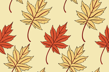 Fototapeta premium A Charming Arrangement of Red and Cream Maple Leaves with Delicate Stems on a Pale Background, Beautifully Illustrating the Colors of Autumn