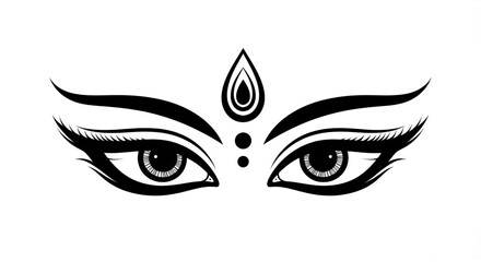 Navratri Durga Puja goddess eyes artwork in black ink line illustration showcasing traditional Hindu Indian spiritual religious festival devotion with divine expression