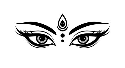 Navratri Durga Puja goddess eyes artwork in black ink line illustration showcasing traditional Hindu Indian spiritual religious festival devotion with divine expression