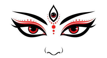 Vector illustration of powerful red and black eyes of goddess Durga representing divine energy and strength during Navratri Hindu festival celebration in India for religious worship