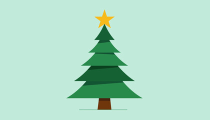 Obraz premium Simple green Christmas tree with yellow star on light background 