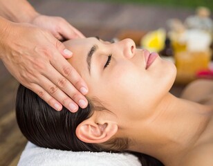 Close-Up of Woman Receiving Ayurvedic Head Massage &ndash; Holistic Wellness and Relaxation