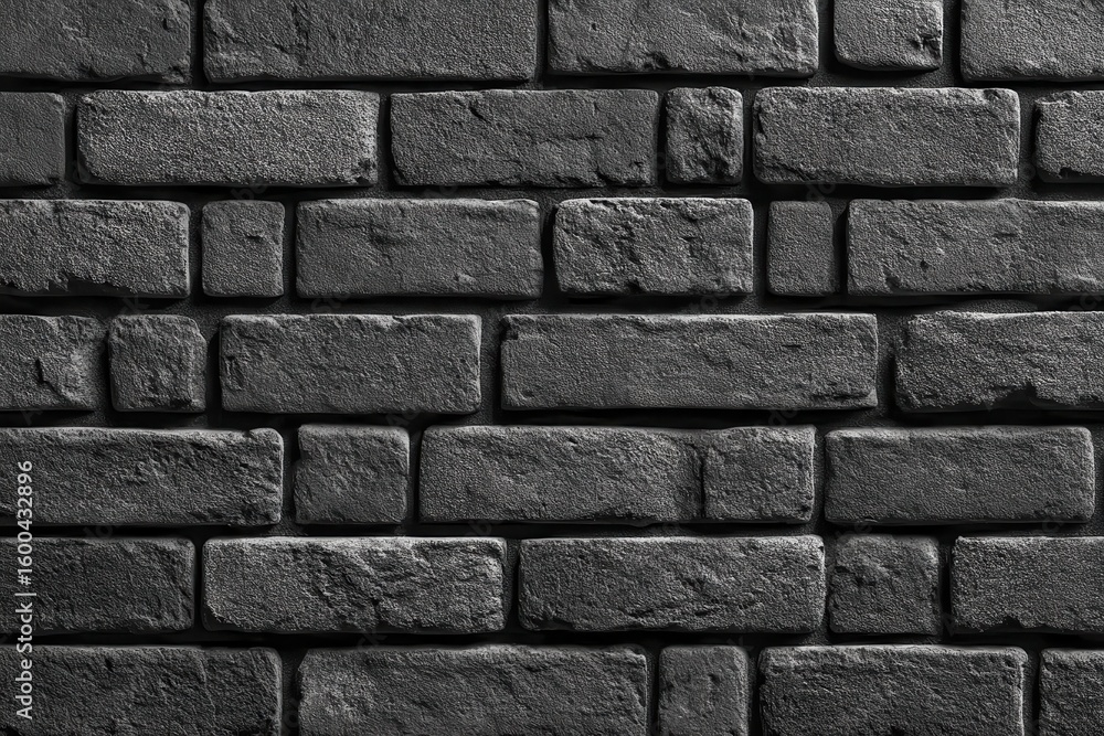 Poster dark gray brick wall with rough texture and imperfect alignment. ideal for backgrounds or adding ind