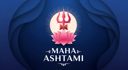Abstract vector design showing trishul damaru and lotus symbol for Maha Ashtami celebration during Navratri Durga Puja Hindu festival in India used for worship culture tradition