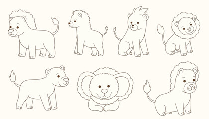 Obraz premium Cute animal illustrations including lion, bear, and koala characters 