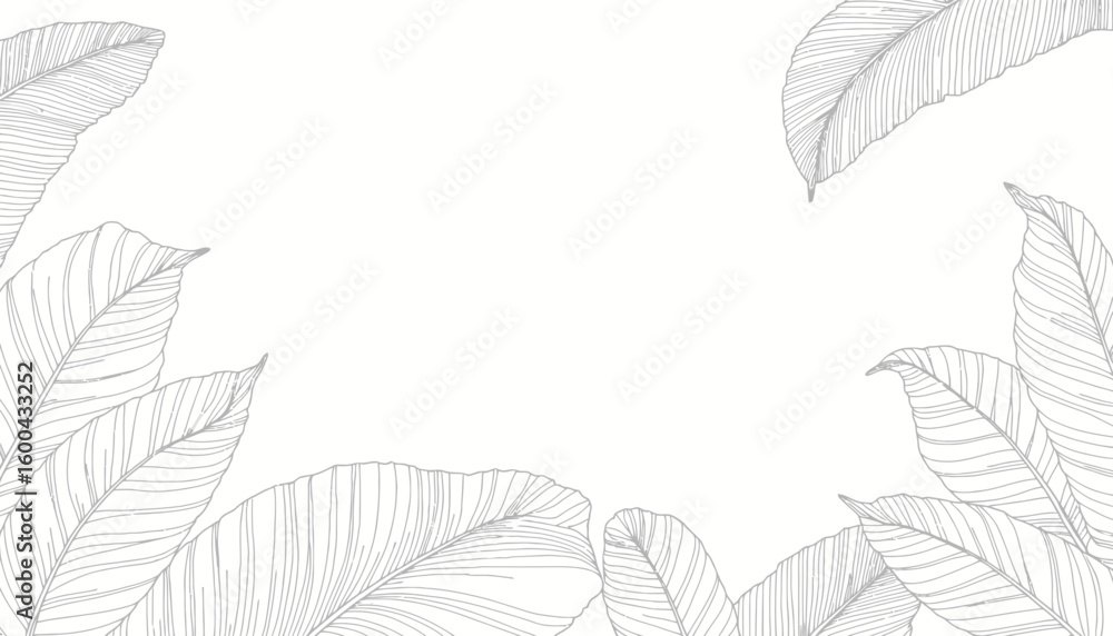 Poster sketch of leaves on white background in minimalistic style