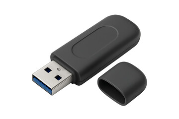 Black usb flash drive isolated on transparent background