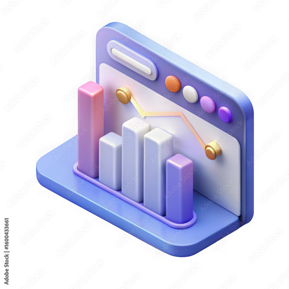 Poster 3d isometric bar chart with data visualization elements isolated on transparent background