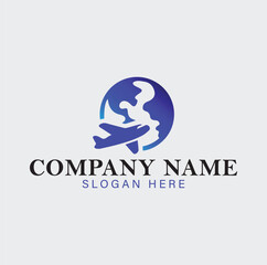Global Travel Logo Featuring Airplane Over Earth