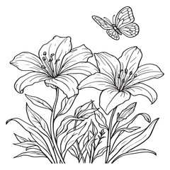 Tiger Lily line art delicate petals in motion