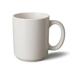 A simple white ceramic coffee mug with a handle isolated on transparent background