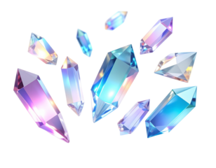 Floating Sparkling Crystals Isolated on White Background – Shimmering Gem Elements