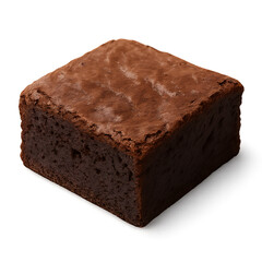 A single rich chocolate brownie square on a dark background isolated on transparent background