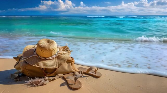 Beach vacation items on the sand
