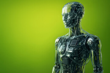 Artistic Transparent Glass Robot with Inner Workings Visible for AI and Engineering Concepts
