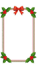 Festive holiday border with holly berries and a classic red bow, perfect for Christmas invitations and winter greetings.
