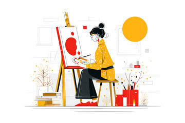 Artist Painting on Canvas in Art Studio - Creative Arts and Artistic Expression Concept