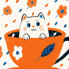 Whimsical Cat in a Teacup