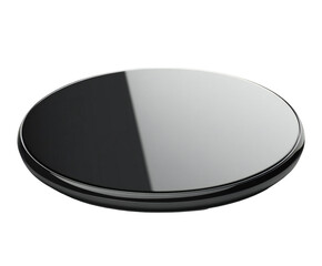 Sleek round wireless charger pad in black and silver, for modern tech, on transparent background