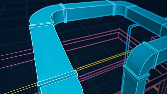 3D engineering design of air duct system ventilation layout and structural framework industry for efficient airflow and building infrastructure
