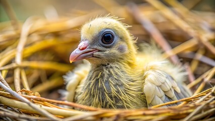 Baby Rock Pigeon Chick Resting Inside Cozy Nest