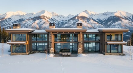 A modern house in mountain of snow