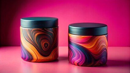 Colorful Patterned Jars on Soft Pink Background