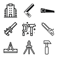 Construction And Carpentry Tools Icons Set Representing Building Renovation And Home Improvement Projects