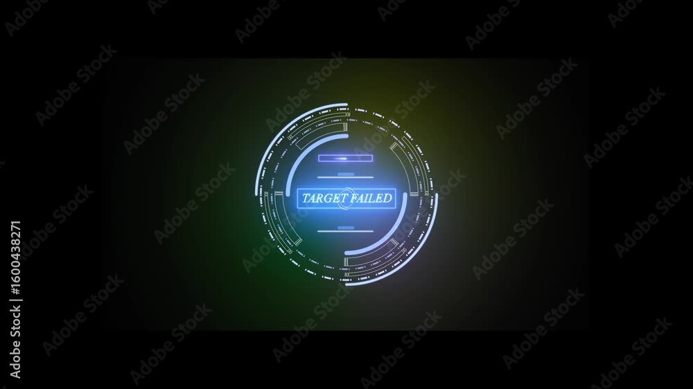 Poster glowing of beautiful neon color circles and with target failed on a visual display. artificial intel