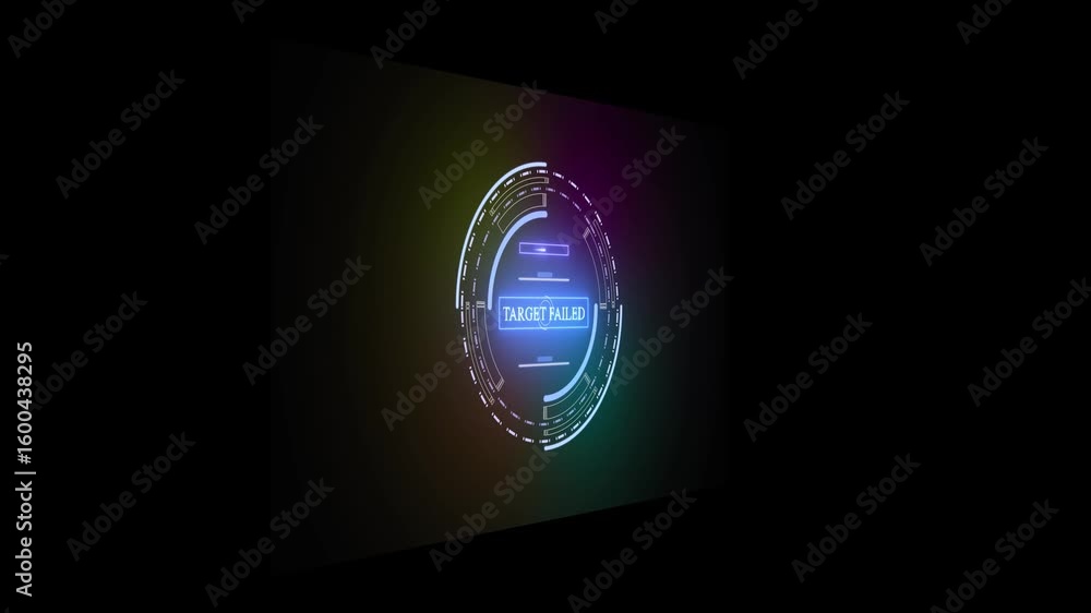 Poster glowing of beautiful neon color circles and with target failed on a visual display. artificial intel