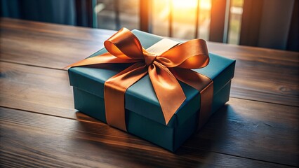 Elegant Teal Gift Box with Orange Satin Ribbon