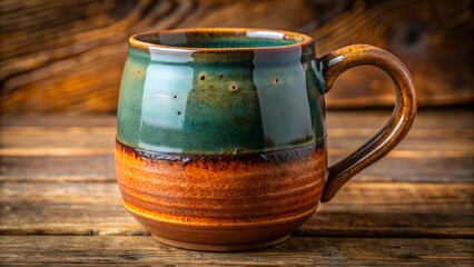 Textured Green and Brown Ceramic Mug Design