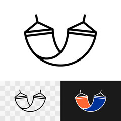Hammock for garden or beach icon in a thin black line style. Isolated illustration of leisure outdoor activity element on summer vacation. Editable stroke.