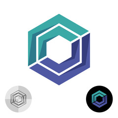 Abstract technical hexagonal shape logo. Hex tech symbol polygonal style design. Geometric elements flat color industrial sign