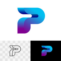 Letter P creative gradient 3D style logo. Symbol of initial P letter in isometric view. Blue and purple colors modern creative alphabet sign
