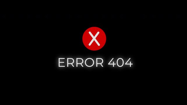 error 404 text glow with flicker effect animatioin on black background. 4k video