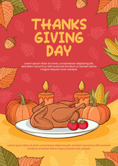 Happy thanksgiving day dinner invitation vector template