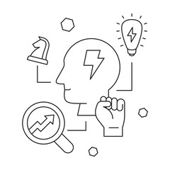 Business strategy line art illustration plan, goal and solution. Analisis brainstorming business to the fast growth achievement.