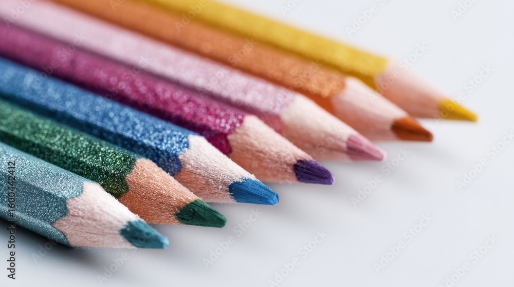 Poster a row of pencils with different colors and textures
