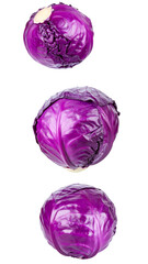 Fototapeta premium Rotating red cabbages spinning smoothly, showcasing fresh vegetable vibrancy and nutritional wholeness against transparent backdrop