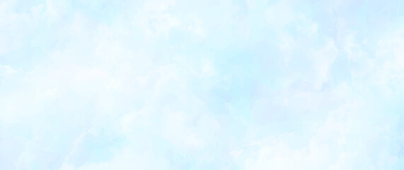 Blue sky and white clouds vector background. Sunny day. Hand drawn summer illustration for background. Template for design.