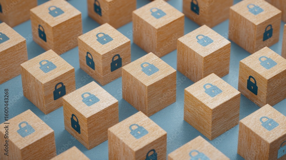 Poster a row of wooden blocks with locks on them