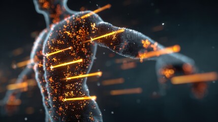 Visual sequence depicting immune deficiency with static antibody bars and dynamic digital infection icons flashing across a human silhouette.