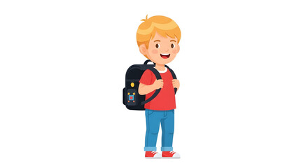 Happy School Boy with Backpack Ready for Learning Illustration