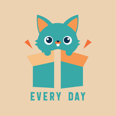 Curious kitten inside a gift box celebrating surprise moments colour Art Vector illustration