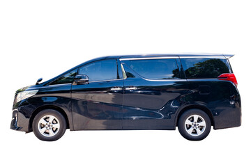 Beautiful Sport Car. Side view of modern black sedan car, isolated on transparent background, Luxury business car cut out background for graphic design element, PNG File