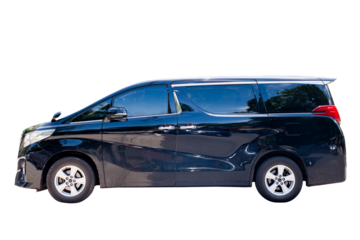 Beautiful Sport Car. Side view of modern black sedan car, isolated on transparent background, Luxury business car cut out background for graphic design element, PNG File