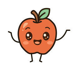 Vector icon of a cute kawaii apple with cartoon face in pastel colors. Perfect for school themes, healthy eating, children’s designs, planners, and educational content in Asian style