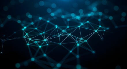 Fototapeta premium Abstract glowing network of interconnected nodes and lines on a dark background