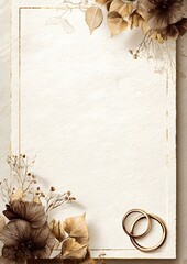 Vintage Wedding Invitation with Dried Flowers and Rings